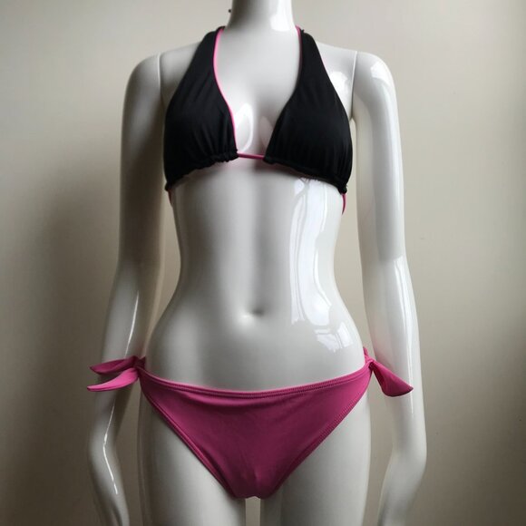 Billabong BLUE CRUSH era Vintage bikini pink logo reversible halter top set RARE - Picture 4 of 9